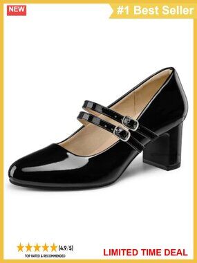 Mary Jane Pumps Chunky Block Heel Double Buckle Strap Dress Shoes